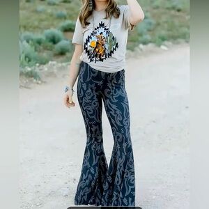 Western Festival Bell Bottom Pull On Pants